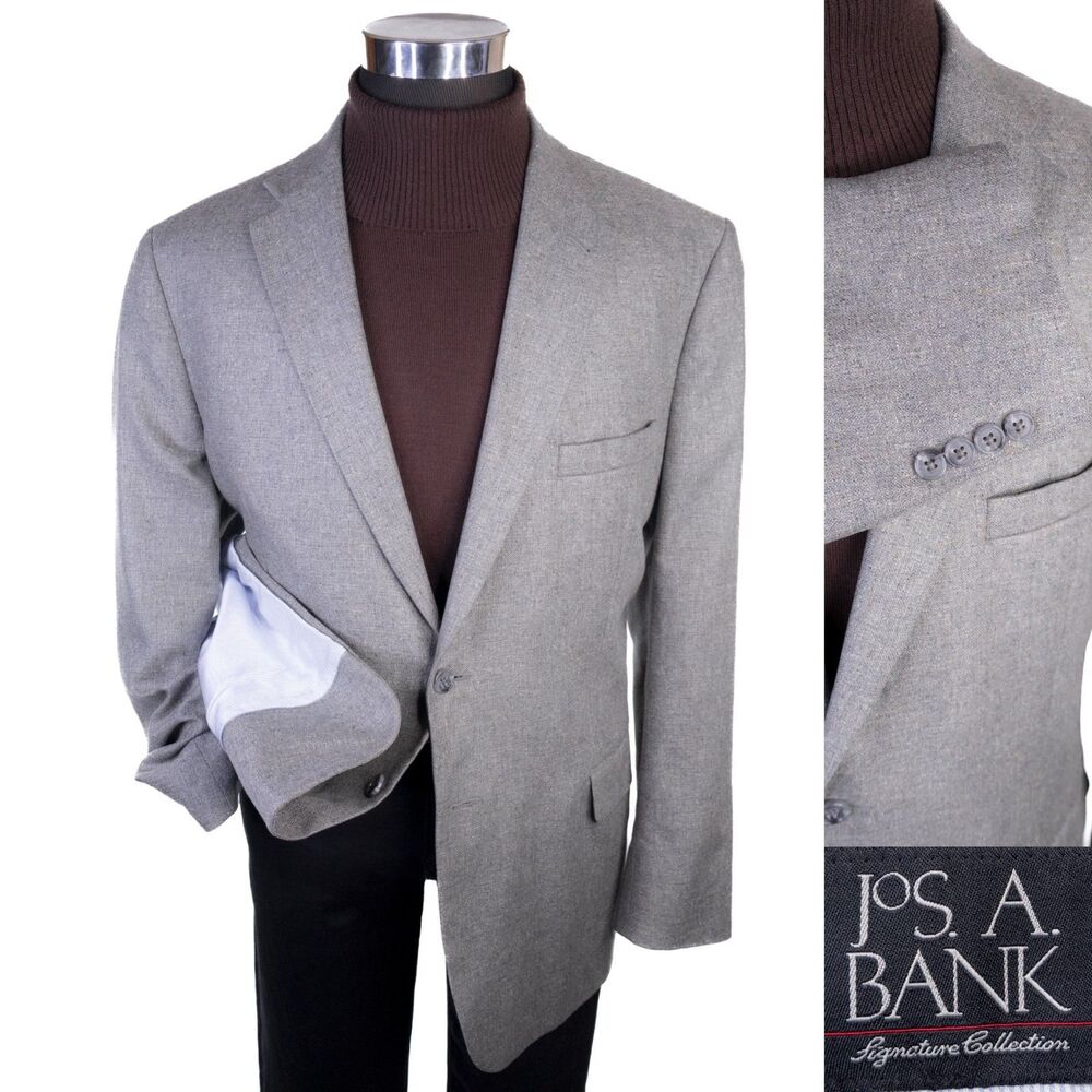 Jos A Bank Signature Blazer Sport Coat 46R 100% Silk Two Button TAILORED Jacket